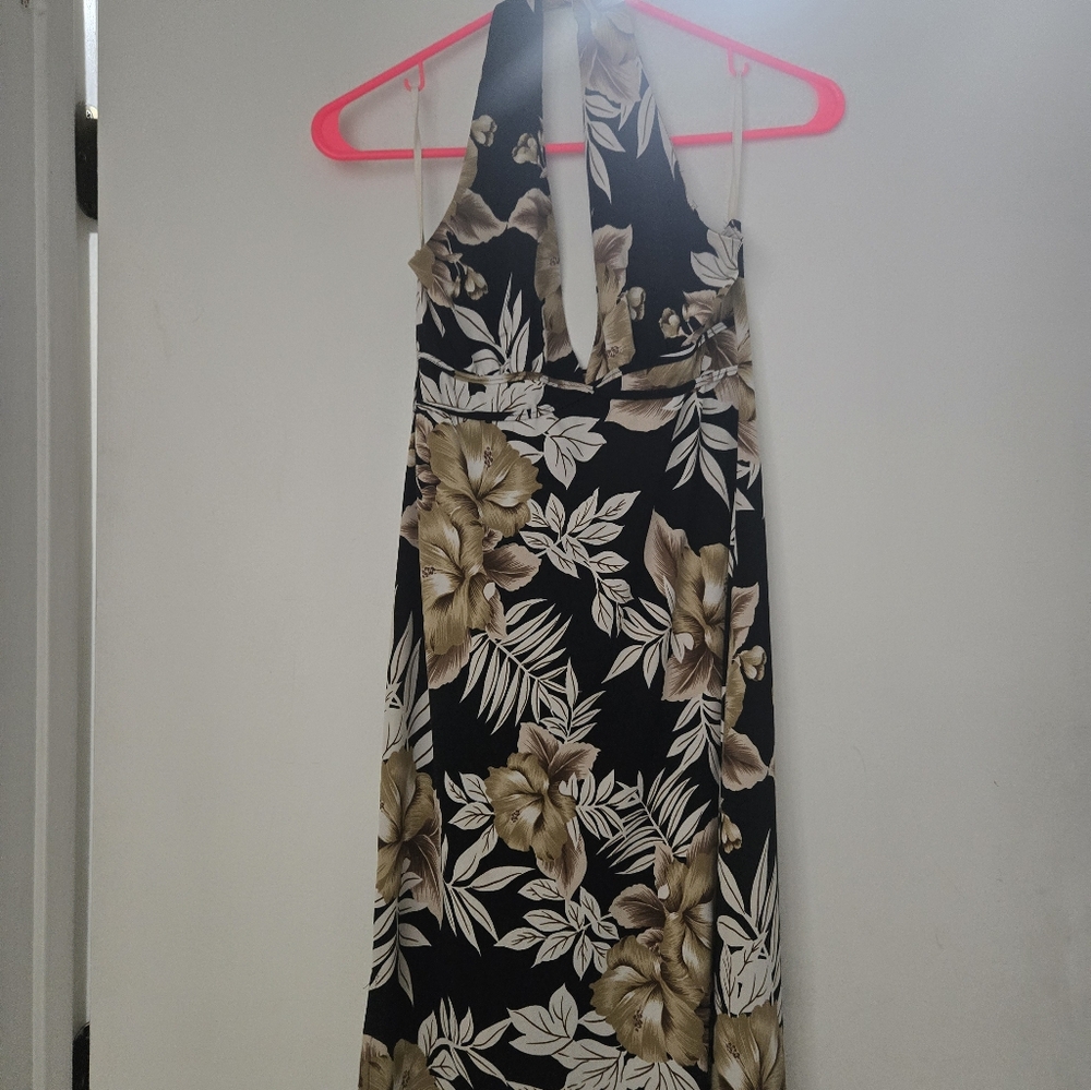 Black and Cream Botanical Dress